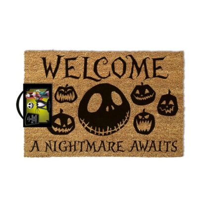 Paillasson L'étrange Noël de Monsieur Jack NBX avec Citrouilles et l'inscription "Welcome a Nightmare Awaits"