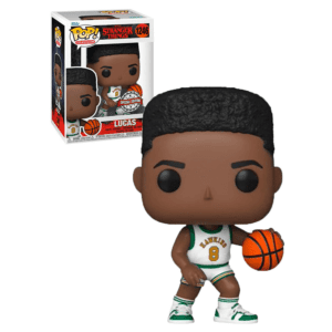 Figurine funko pop stranger things de lucas en tenue de basketteur, avec son maillot hawkins, numéro 1246 en édition spéciale