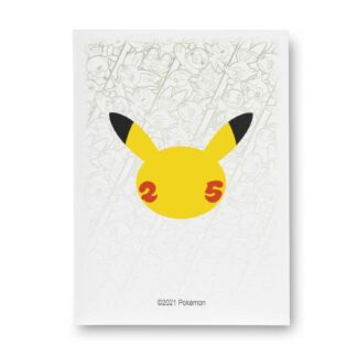 Lot de 65 sleeves du pokémon center de Pikachu célébration 25 ans sur fond blanc