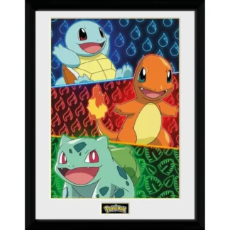 Poster Encadré Pokémon Starters Glow Première Génération 30 x 40 cm