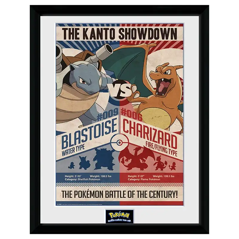 Poster encadré pokémon red versus blue blastoise charizard, tortank vs dracaufeu
