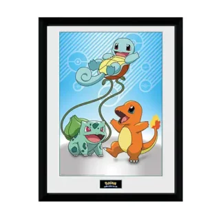 Poster Pokémon encadre Starters de Kanto, dimensions 30 x 40 cm