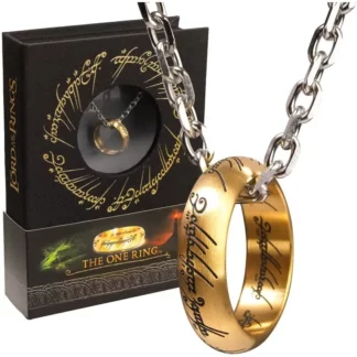 Réplique de l'Anneau Unique et Chaine LOTR en Acier, pour les fans du Seigneur des Anneaux.