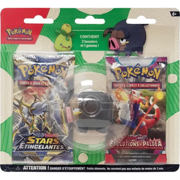 Duopack Pokémon 2 Boosters avec Gomme Gourmelet Duopack Pokémon 2 Boosters avec Une Gomme Pokémon