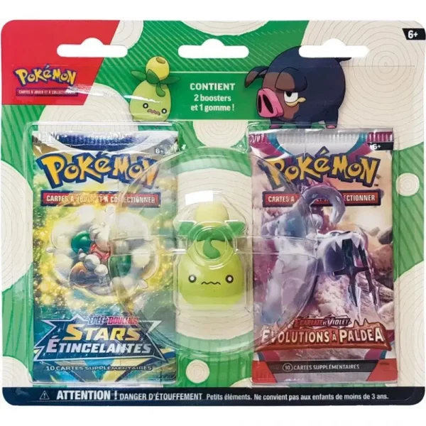 Duopack Pokémon 2 Boosters avec Gomme Olivini Duopack Pokémon 2 Boosters avec Une Gomme Pokémon