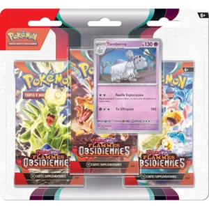 Tripack Pokémon EV03 Flammes Obsidiennes Tomberro. Pack contenant 3 Boosters et une carte promo de Tomberro.