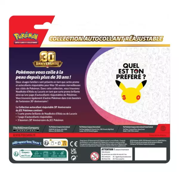 Collection autocollant réajustable – dos Lucario Tripack Pokémon Autocollant Réajustable Lucario / Noadkoko d'Alola ME05.5 Celebration 30 Ans - image 3