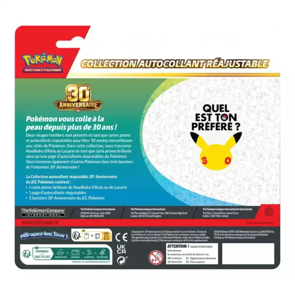 Collection autocollant réajustable – dos Noadkoko d'Alola Tripack Pokémon Autocollant Réajustable Lucario / Noadkoko d'Alola ME05.5 Celebration 30 Ans - image 4