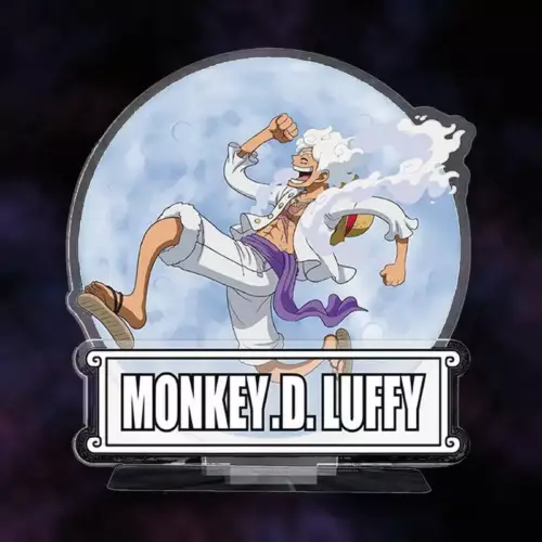 Figurine acrylique One Piece Luffy Gear 5 « Le Guerrier de la Libération » ABYstyle, sur fond étoilé violet