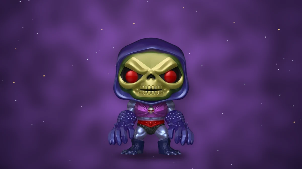 Funko Pop Skeletor de Masters of the Universe sur fond violet