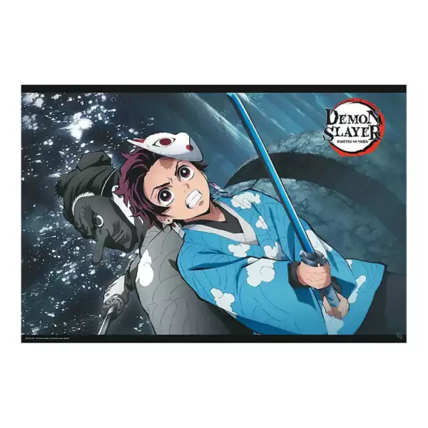 Poster Demon Slayer Tanjiro et Urokodaki 91,5 x 61 cm DEMON SLAYER - Poster « Tanjiro & Urukodaki » roulé filmé (91.5x61)