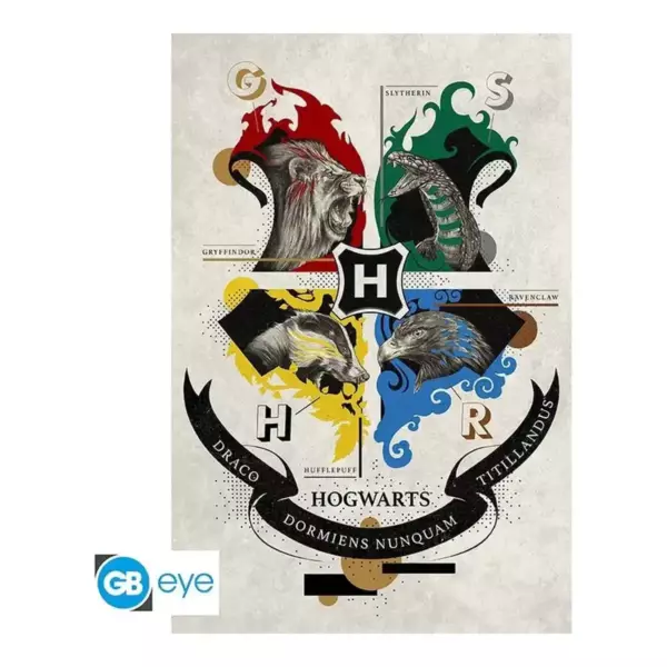 Poster Harry Potter Emblèmes Animaux 91,5 x 61 cm HARRY POTTER - Emblèmes Animaux - Poster roulé filmé (91.5x61)