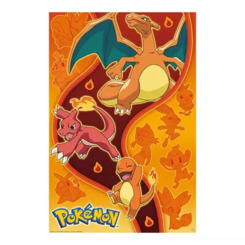 Poster Pokémon Type Feu 91,5 x 61 cm POKEMON - Pokémon Type Feu - Poster roulé filmé (91.5x61)